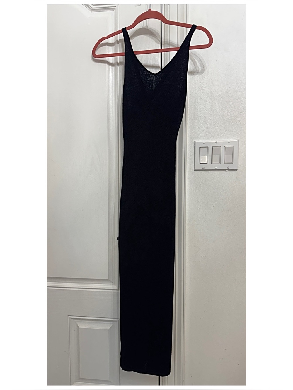 Versace Collection Black Ribbed Slip Dress with Thin Straps